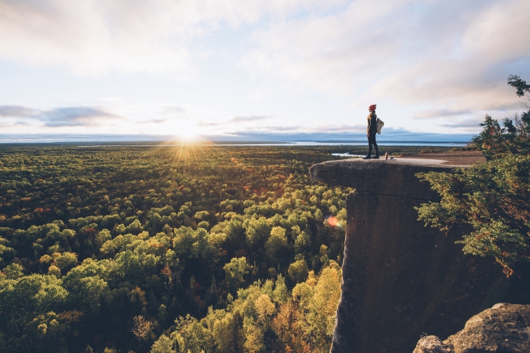 A woman on a hike in Manitoulin, Canada